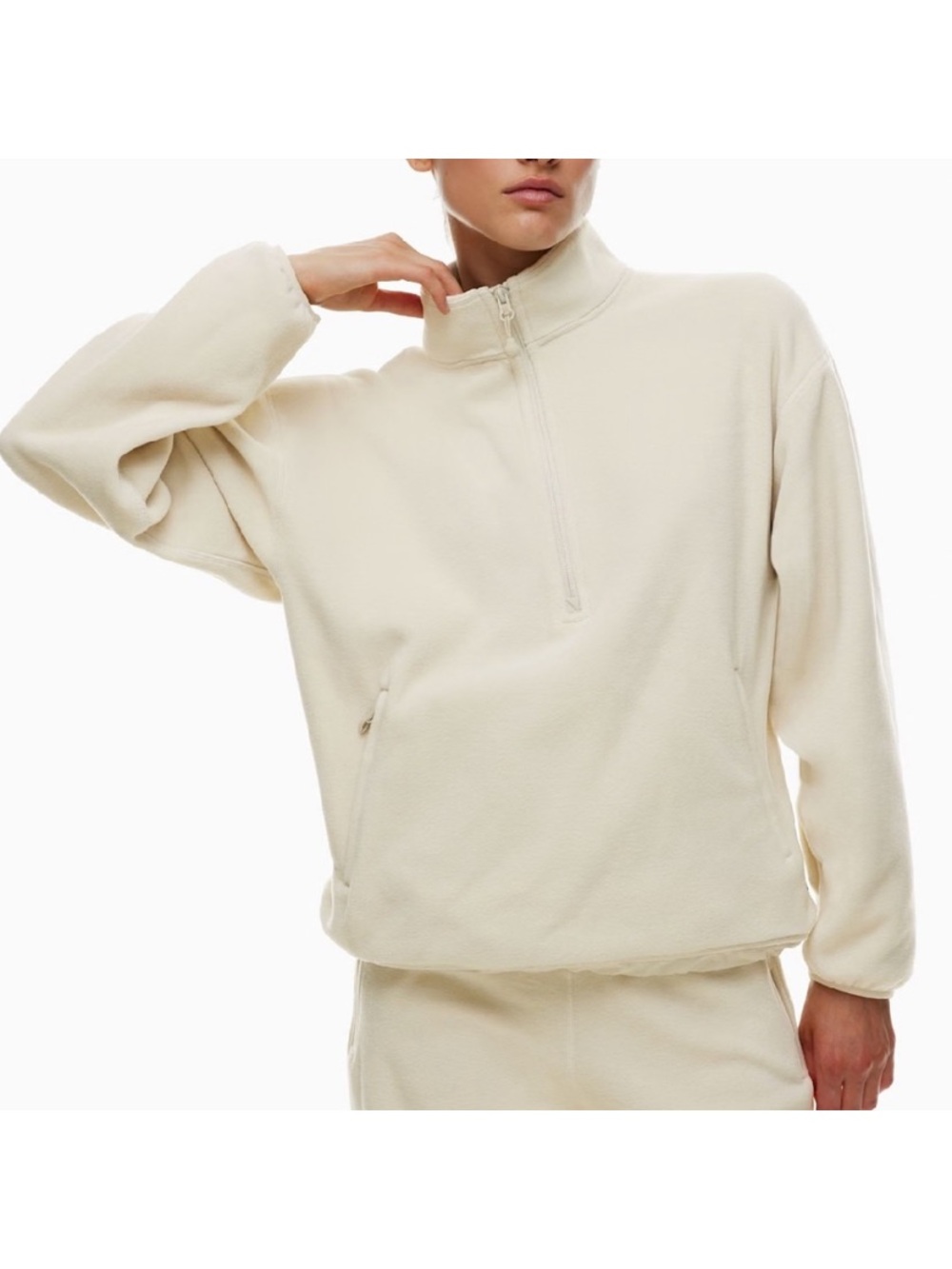Aritzia Tnaction Snoday Polar Fleece 1/4 Zip Pullover Cream Small